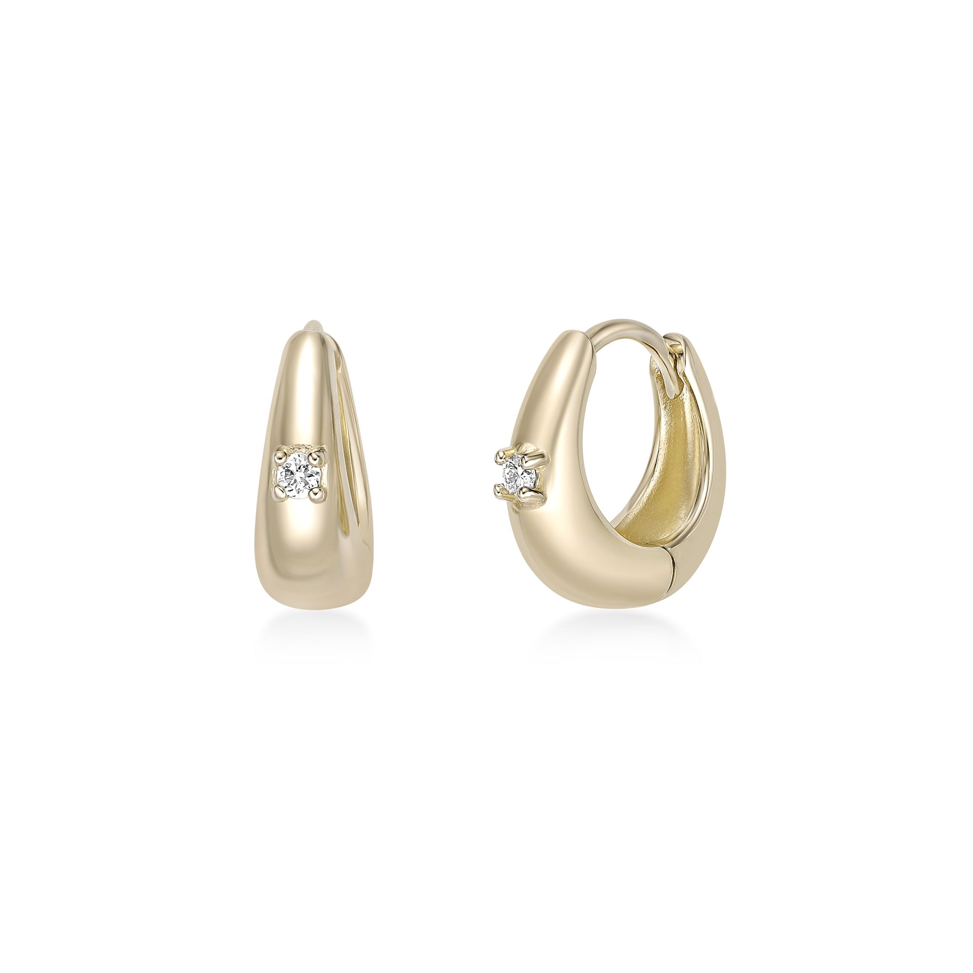 Women's Lab Grown Diamond Pear Shape Hoop Earrings in 18K Yellow-Gold Plated Sterling Silver, 0.06 Carat | Lavari Jewelers