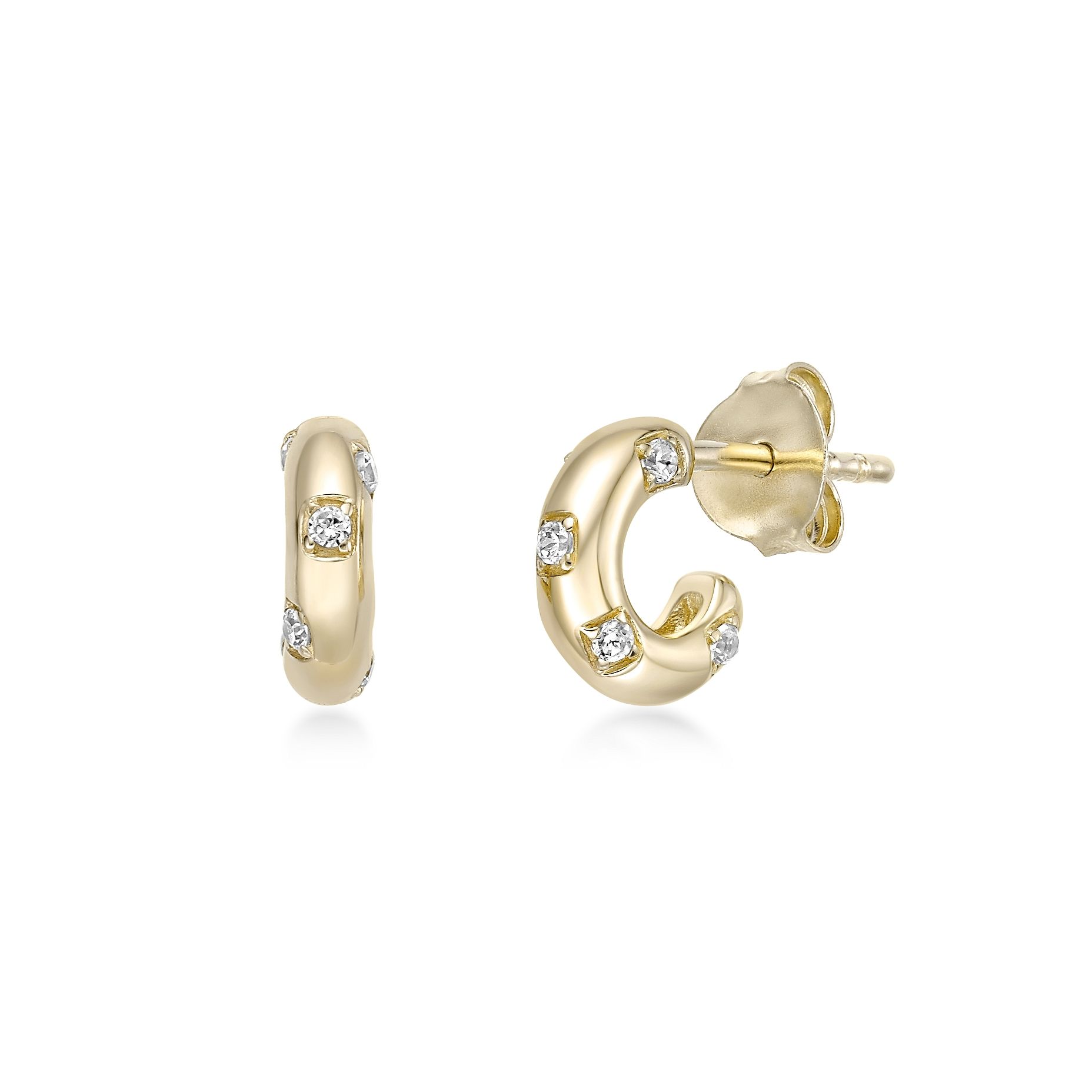 Women's Lab Grown Diamond Signet Earrings in 18K Yellow-Gold Plated Sterling Silver, 0.10 Carat | Lavari Jewelers
