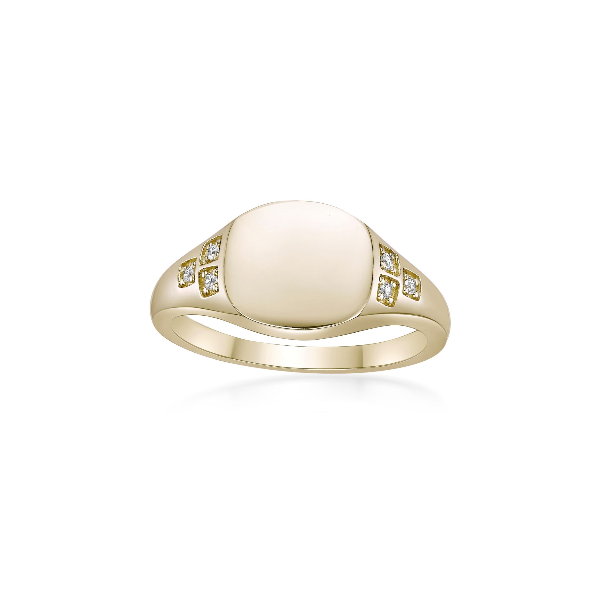 Women's Lab Grown Diamond Signet Ring 18K Yellow-Gold Plated Sterling Silver, 0.04 Carat | Lavari Jewelers