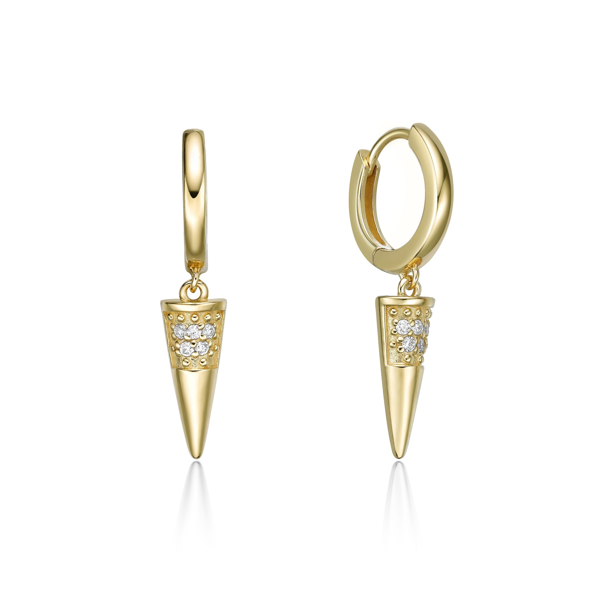 Women's Lab Grown Diamond Spike Dangle Earrings in 18K Yellow-Gold Plated Sterling Silver, 0.09 Carat | Lavari Jewelers