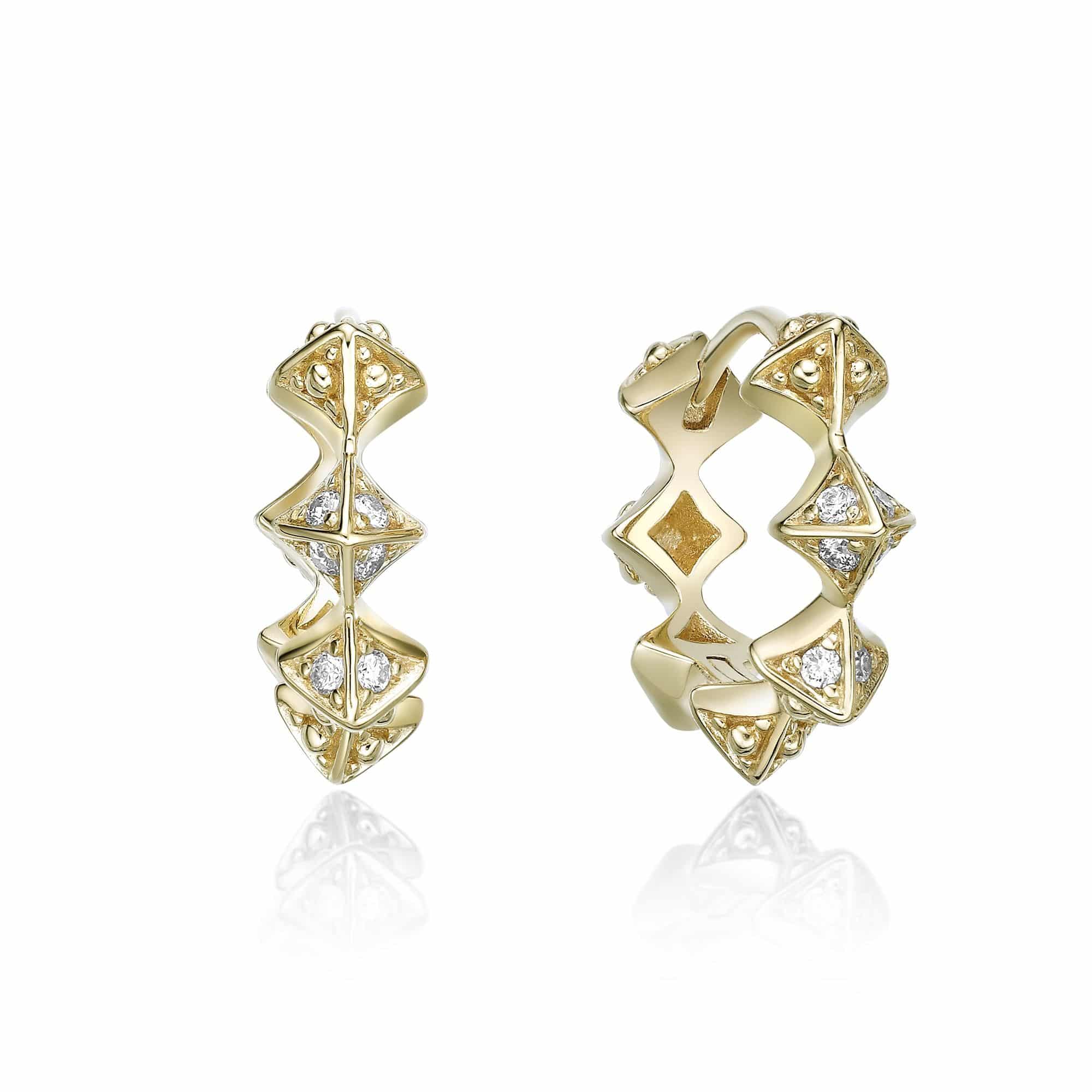 Women's Lab Grown Diamond Spike Hoop Earrings in 18K Yellow-Gold Plated Sterling Silver, 0.10 Carat | Lavari Jewelers